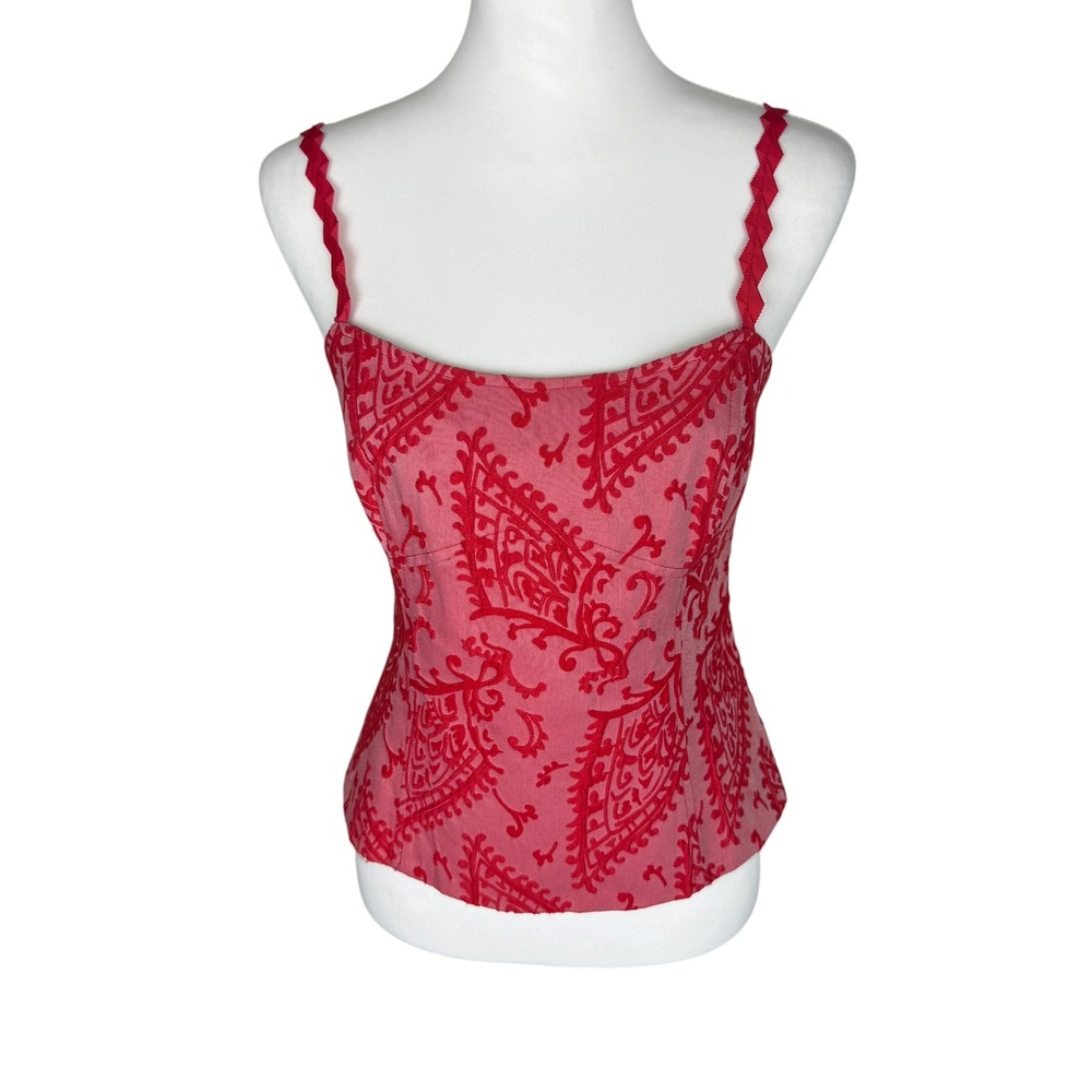 Juliana Collezione Womens Red Pink Paisley Rickrack Strap Tank‎ Top Size 10 Y2K